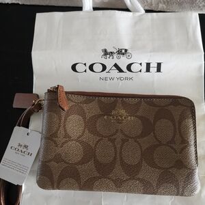 Coach Tan and Brown Signature Wristlet